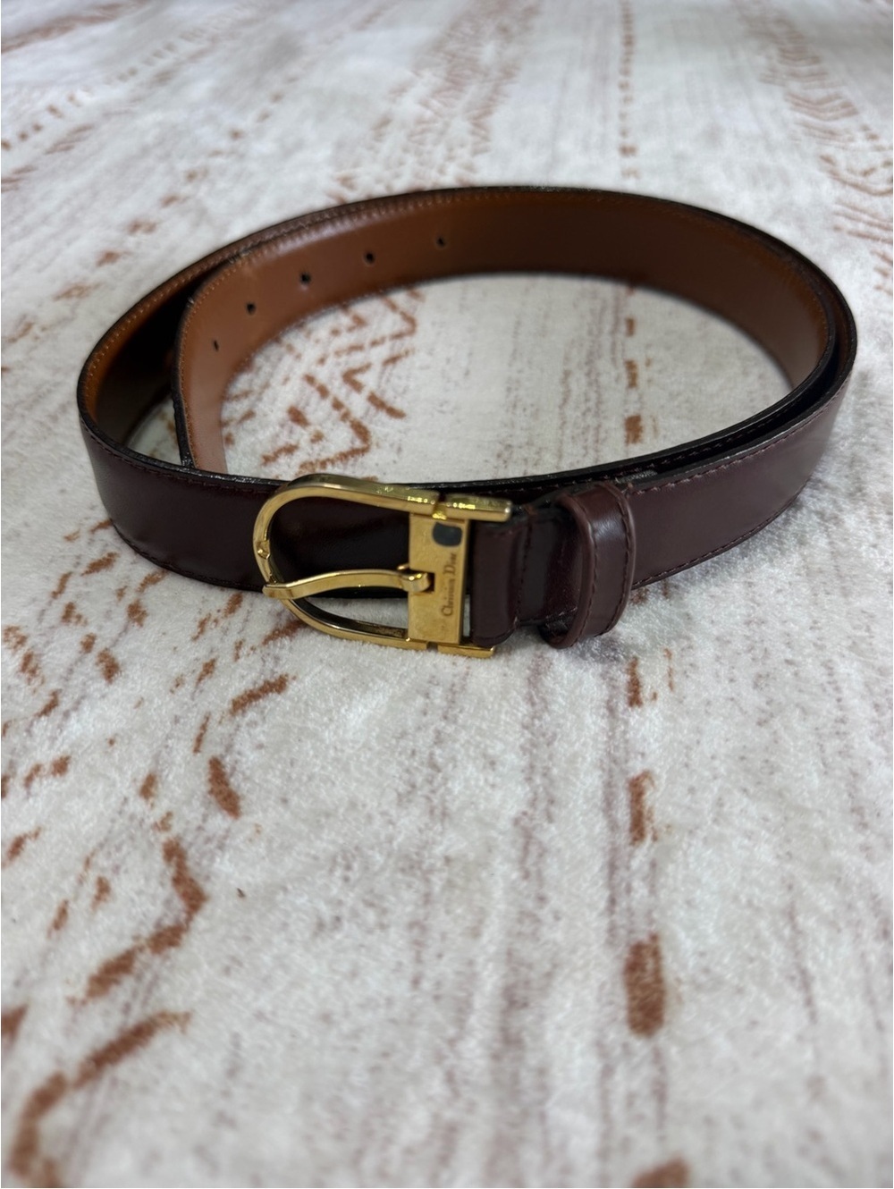 Christian Dior Classic Brown Leather Men’s womens Belt with Gold Buckle